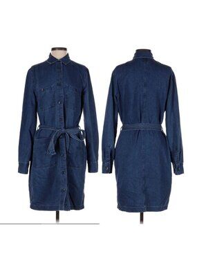 ❤️GAP Denim Jean Shirt Dress Women's S Mini Tie-Waist Dark Blue Long Sleeve